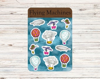 Flying Machines Sticker Sheet - Vintage Retro Nostalgic Old Fashioned Scrapbook, Happy Mail, Pen Pal, BUJO, Planner, Sticker Swap, Recycled