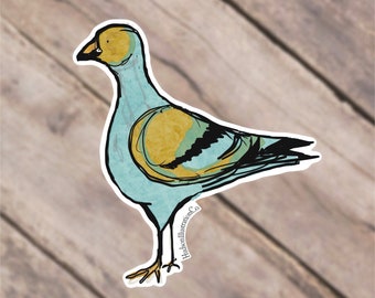 Waterproof Vinyl Turquoise Mustard Yellow Pigeon Sticker -NYC, City Pigeon, New York City, Water Bottles, Laptop, Hydroflask, Bumper Sticker