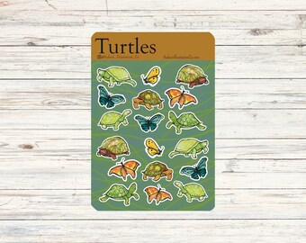 Sticker Sheet - Turtles and Butterflies - Snail Mail, Bullet Journals, Gifts, Scrapbooking Supplies, Pen Pal Letter, Planner Stickers