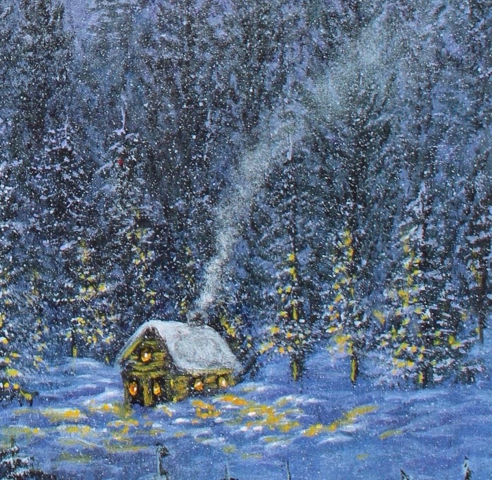 Snowy Cabin Painting - Fine Art Print of Original Acrylic Painting - Etsy