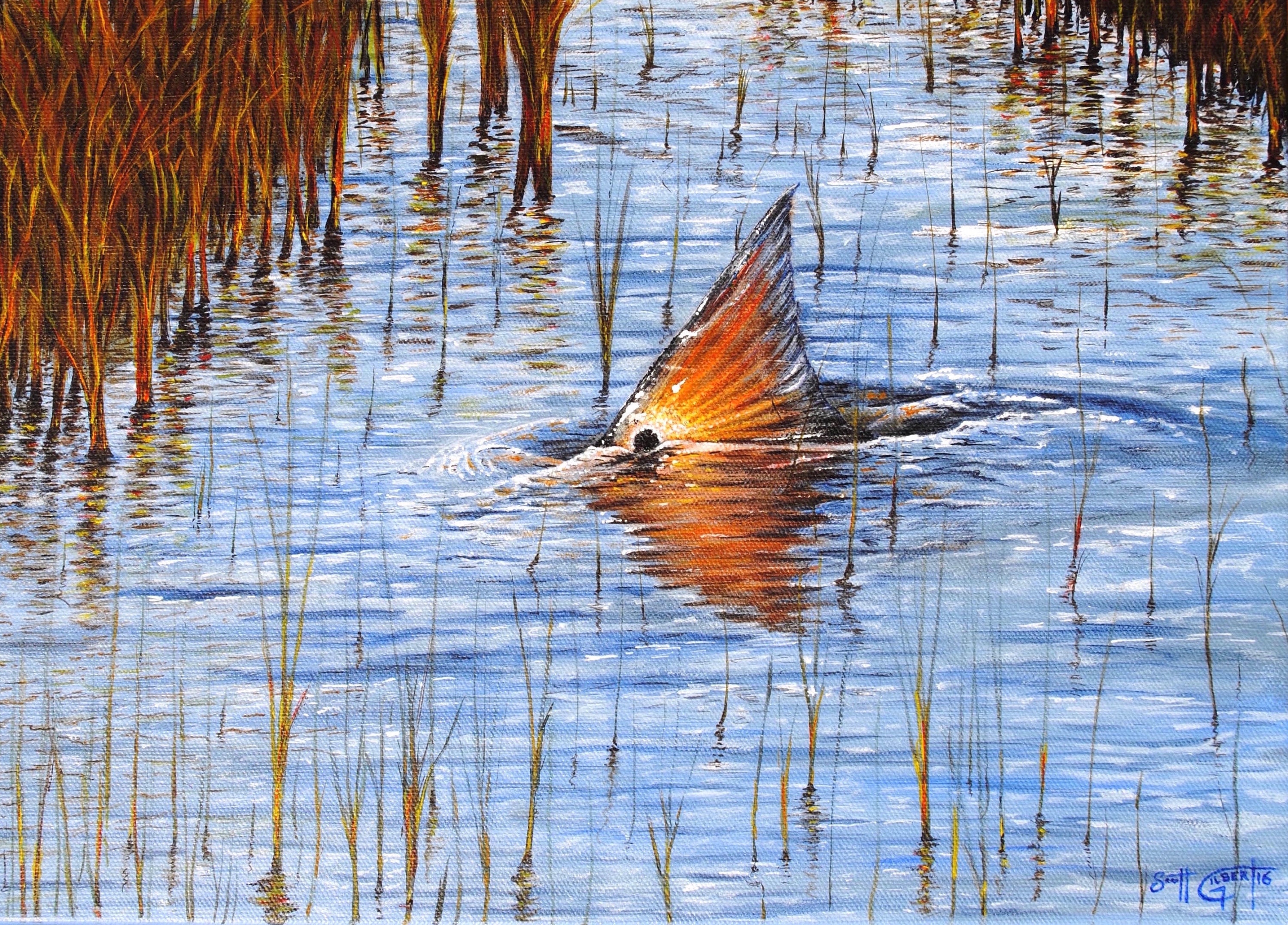 Tailing Red Print Redfish Tailing Fishing Art Redfish Art - Etsy UK