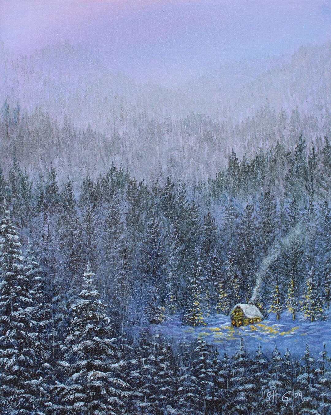 Snowy Cabin Painting - Fine Art Print of Original Acrylic Painting - Etsy