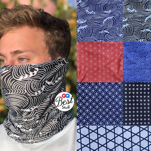 Single Layer Neck Gaiter - Traditional Japanese Patterns | Men/Women | Wave Pattern | Face Mask/Balaclava by nekku