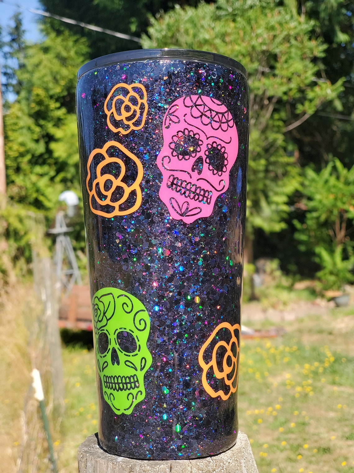 Sugar Skull Glitter Tumbler Sugar Skull Tumbler Etsy