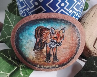Fox painting on beach stone