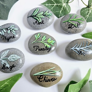 Marqueurs d&#39;herbes aromatiques - rochers d&#39;herbes aromatiques peints - lot de 7 marqueurs d&#39;herbes aromatiques - art du jardin