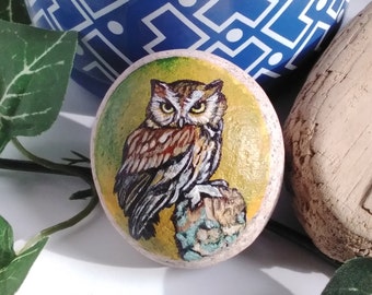 Owl Painted on Stone - Wildlife Painting - Owl Gift - Painted Rock - Acrylic Painting