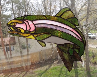 Stained glass Rainbow Trout - 12" x 9 1/2"