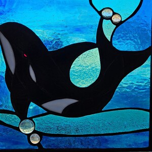 Killer Whale/Orca - mix of blues water with glass beads - ASSORTED SIZES!  Strengthened with lead came!