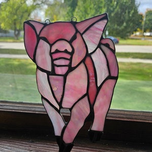 Stained glass pig - 8&quot; x 5 1/2&quot;, 10&quot; x 6 7/8, or 8 1/4 x 12&quot;- choices of pink glass
