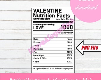 Valentine Nutritional Facts Label | Graduation | Chip Bag | Instant Download | Party Favor |  Custom Favor