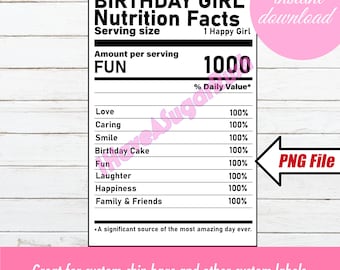Birthday Girl Nutrition Facts Label | Birthday Girl | Nutrition Facts | Custom Label | Instant Download | Chip Bag | Party Favor