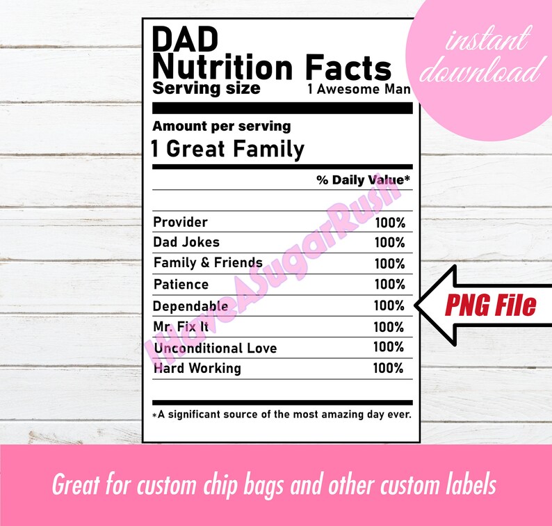 Dad Nutrition Facts Label Fathers Day Chip Bag Instant | Etsy