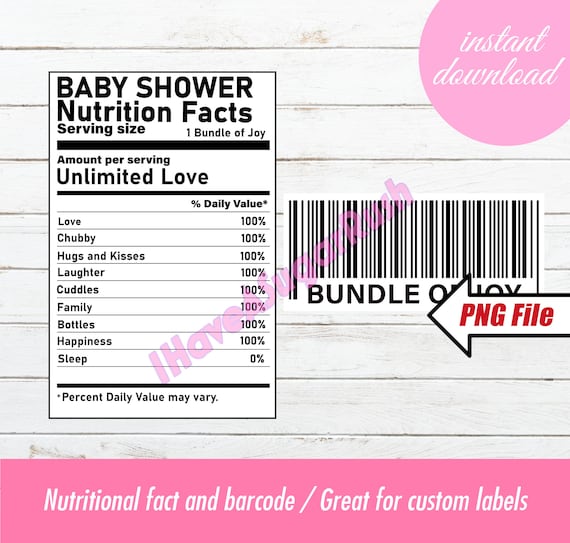 Baby Shower Nutrition Facts Label Barcode Baby Shower Etsy