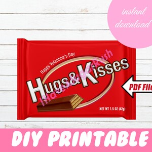 ハグ＆キッス ワッフル | キットカットバー用キャンディーバーラッパー | バレンタインデー | キャンディーラッパー | デジタルプリント | DIY パーティー記念品