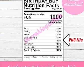 Birthday Boy Nutrition Facts Label | Birthday Boy | Custom Label | Instant Download | Chip Bag | Party Favor