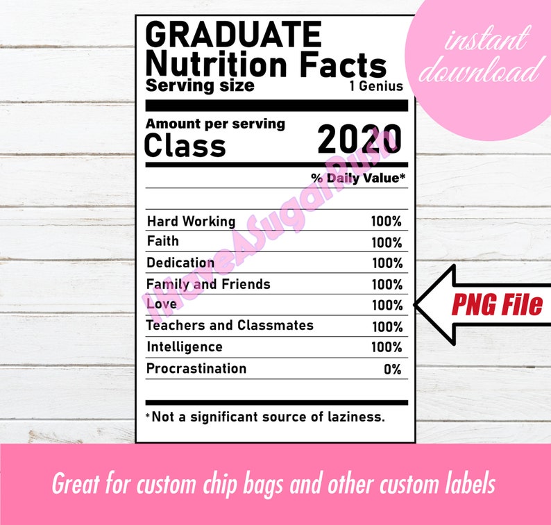 Graduate Nutrition Facts Label Graduation Chip Bag | Etsy