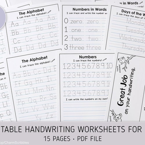 handwriting worksheets for kids15 pages alphabet numbers etsy ireland