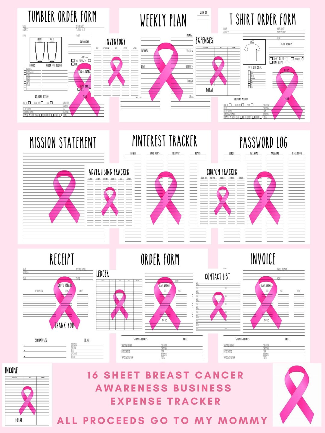 16 Piece Business Expense Tracker Breast Cancer Awareness Etsy