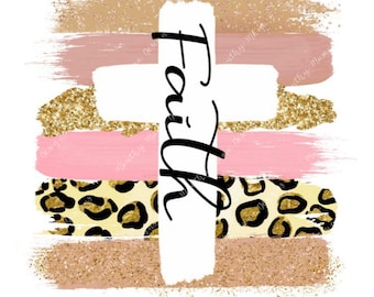 Faith Cross leopard, pink, glitter PNG and JPEG