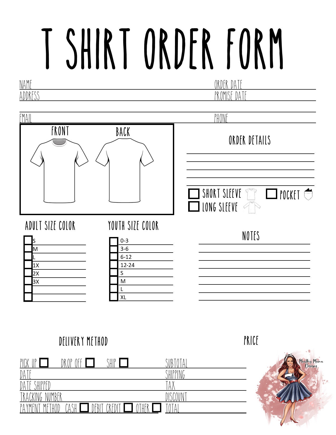 Tshirt Order Form - Etsy