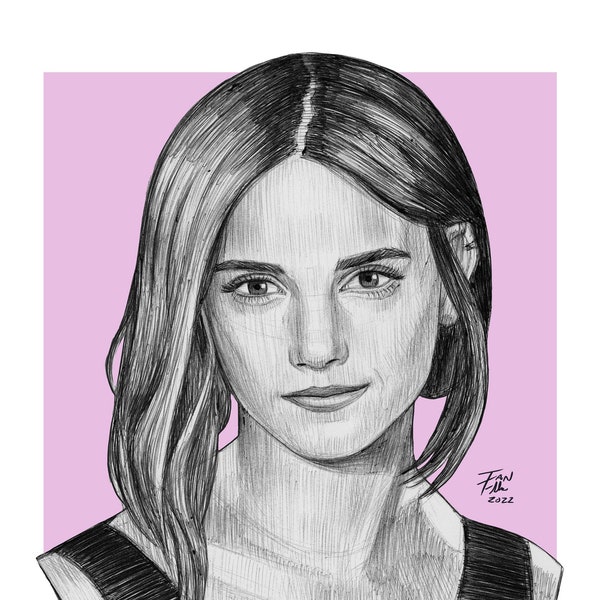 Emma Watson Portrait, Fine Art Print, Drawing, Pen and Ink, People, Color, Woman
