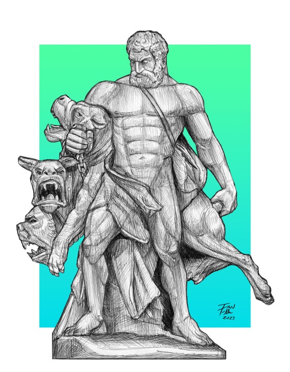 Hercules and Cerberus, Greek Mythology, Sculpture, Anatomy, Human ..., حجم الصورة 570x730
