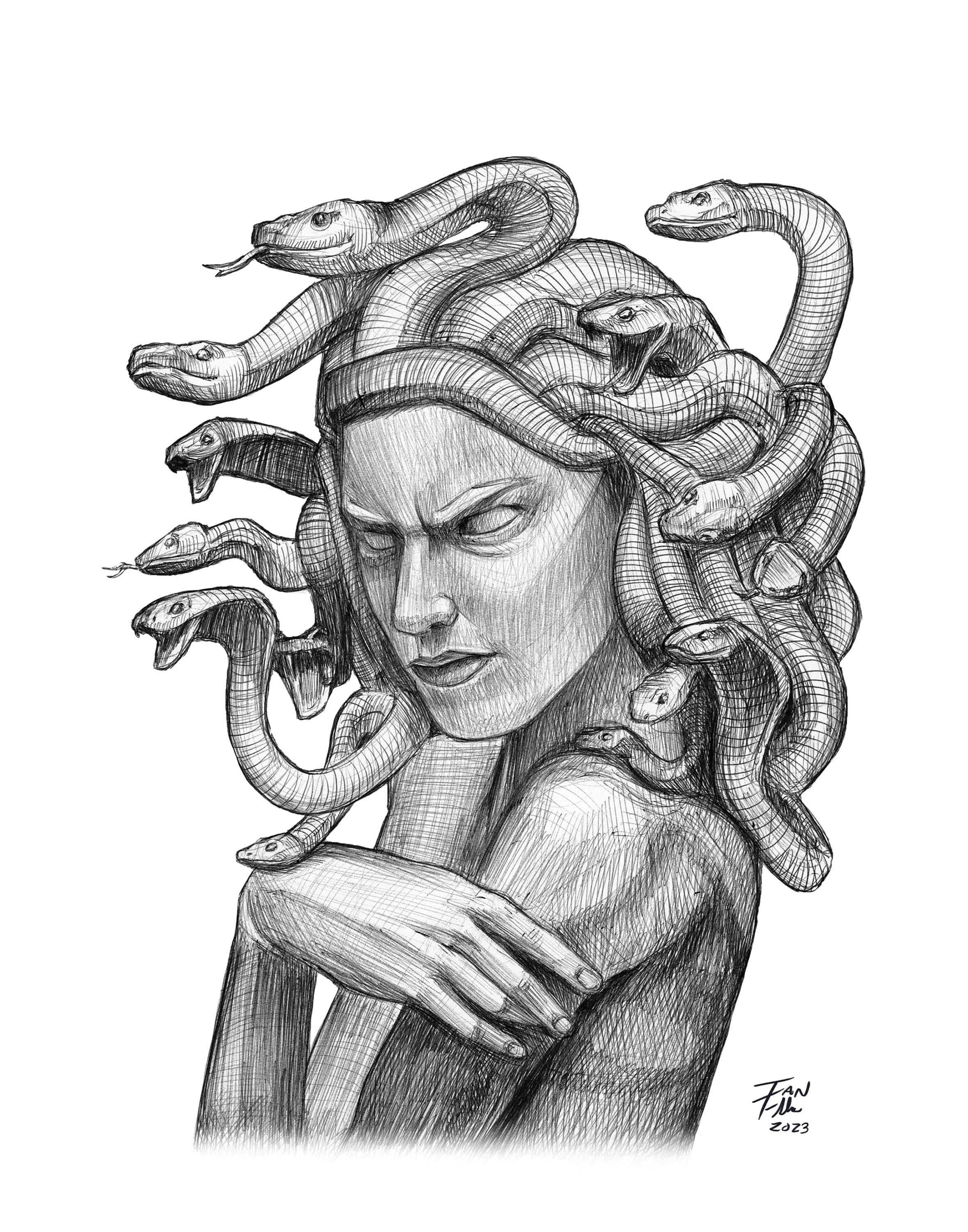 Medusa Portrait, Fine Art Print, Snakes, Mythical, Fantasy, Drawing,  Artwork -  Canada