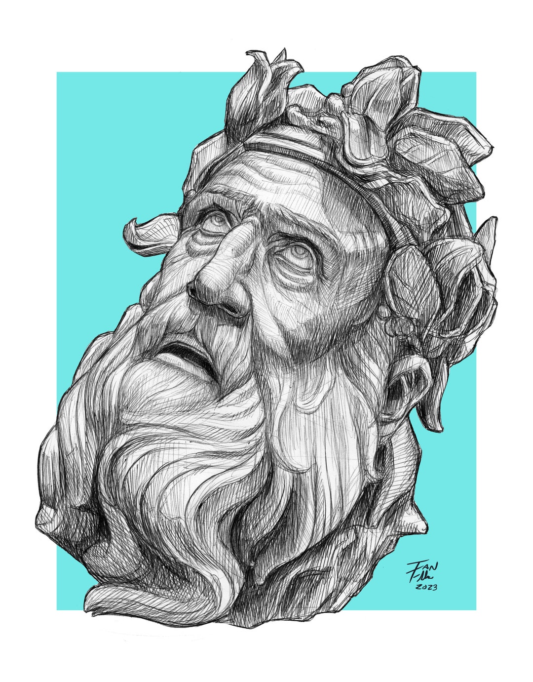 Weeping Wizard, Sculpture, Drawing, Pen and Ink, Fine Art Print, Color ...