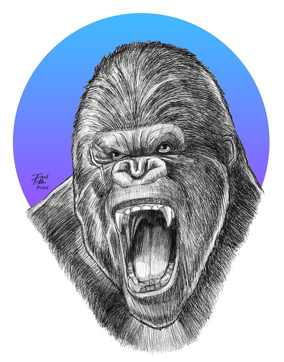 King Kong Drawing Fine Art Print Godzilla Vs Kong Monster - Etsy