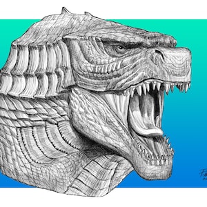 Godzilla Japan, Fine Art Print, Artwork, Art, Color, Monster, Gojira,