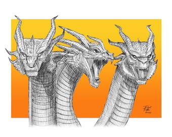 Three Headed Dragon, Monster, Fantasy, Dragons, Electric