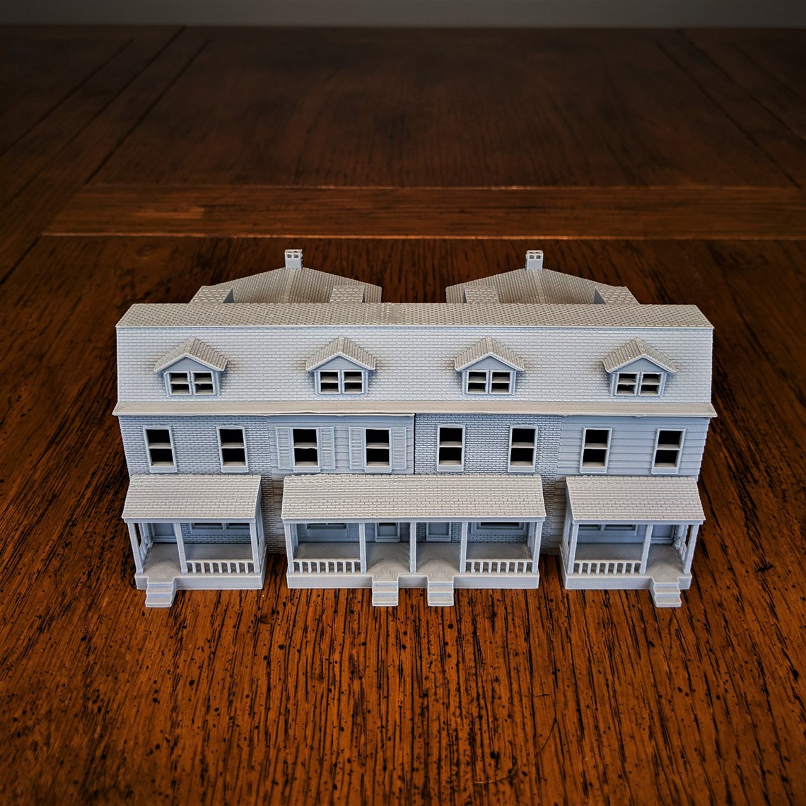 thumbnail image 2 of HO-Scale Pennsylvania Row House 4-Unit Model – 1:87 Scale Brick & Wood Exterior – Unassembled Kit 2 of 4
