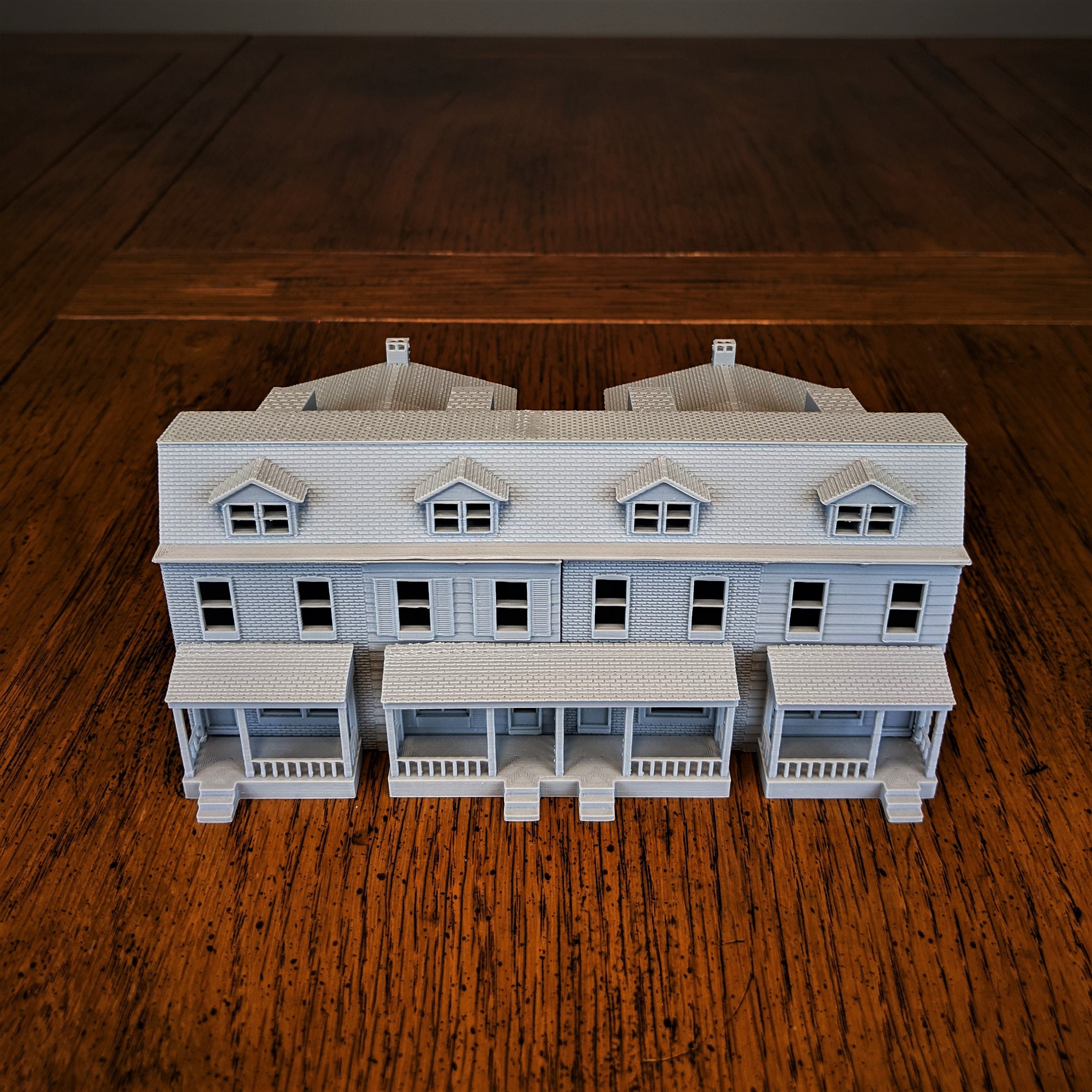 thumbnail image 2 of HO-Scale Pennsylvania Row House 4-Unit Model – 1:87 Scale Brick & Wood Exterior – Unassembled Kit 2 of 4