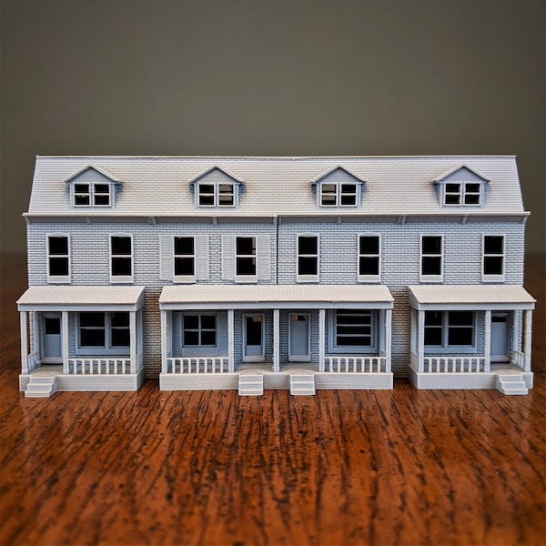 N-Scale Pennsylvania Row House 4 Unit Model Brick Exterior - 1:160 Scale Building