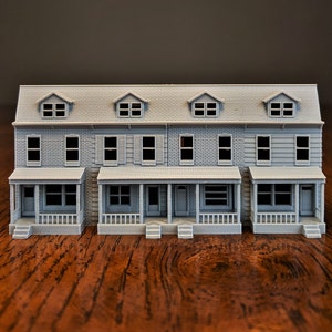 Z-Scale Pennsylvania Row House 4 Unit Model Brick&Wood Ext. 1:220 Scale Building