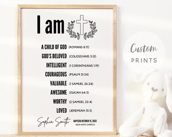 Godchild Baptism Sign, Custom Baptism Art Print, Personalized Baptism Gift, Baby Boy Gift, Baby Girl Gift, Nursery Wall Art, Christian Decor