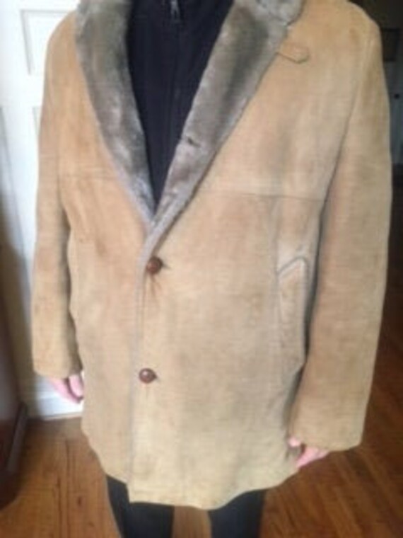 Men's Suede Coat with Faux Fur Collar