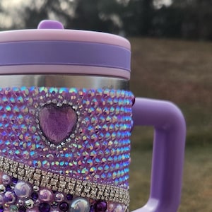 Vaso con diamantes de imitación de lavanda de 30 oz, vaso personalizado, vaso con diamantes de imitación morados, vaso para bebidas frías, regalos para ella, vaso con tapa abatible
