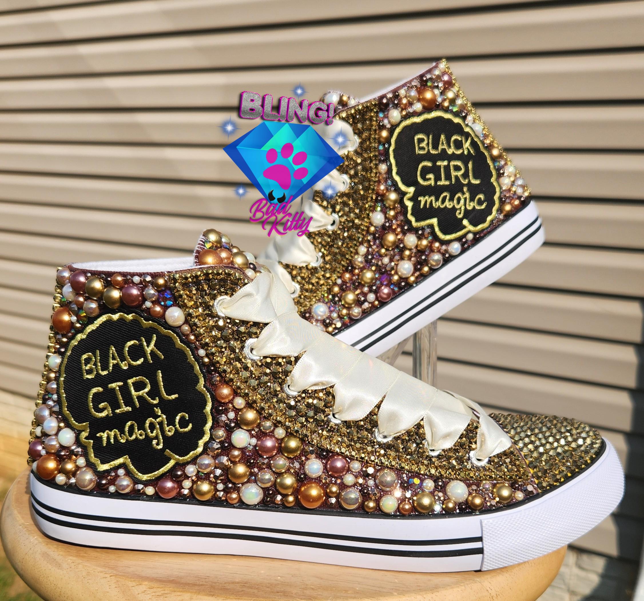 Black Girl Magic Sneakers: Custom Rhinestone High Tops - Etsy