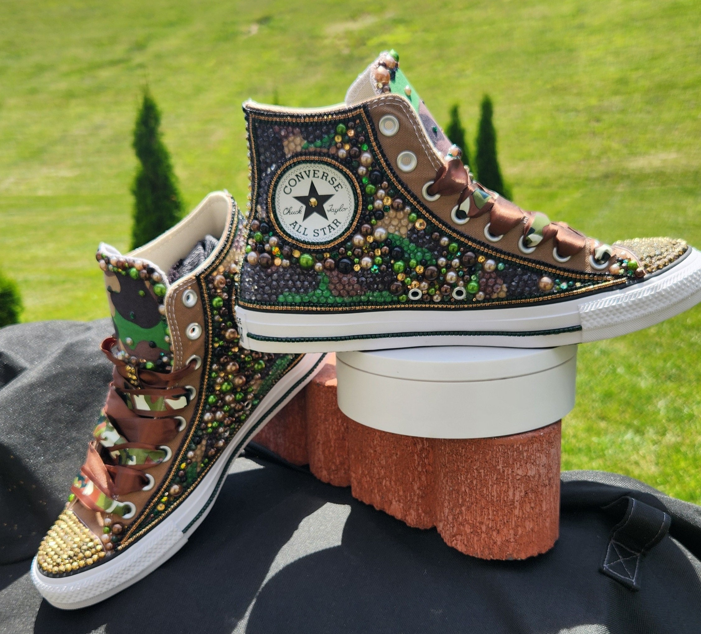 Custom Camo Converse High Tops: Military Bling Sneakers - Etsy