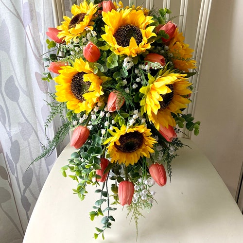 Wreaths & Door Hangers Yellow Sunflowers Roses & Tulips with Coral