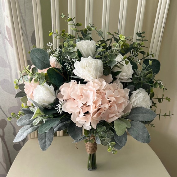 Boho Wedding Bouquet, Premium White Rose Blush Pink