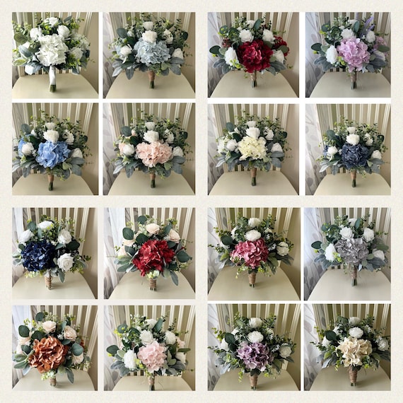 Boho Bridesmaid Bouquets, Rustic Hydrangea Premium White