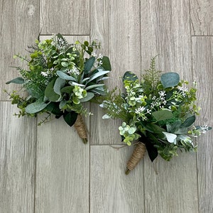 Fern greenery bridesmaids bouquet, sage eucalyptus cascade wedding bouquet, boho wedding flowers, lambs ear greenery bridal bouquet