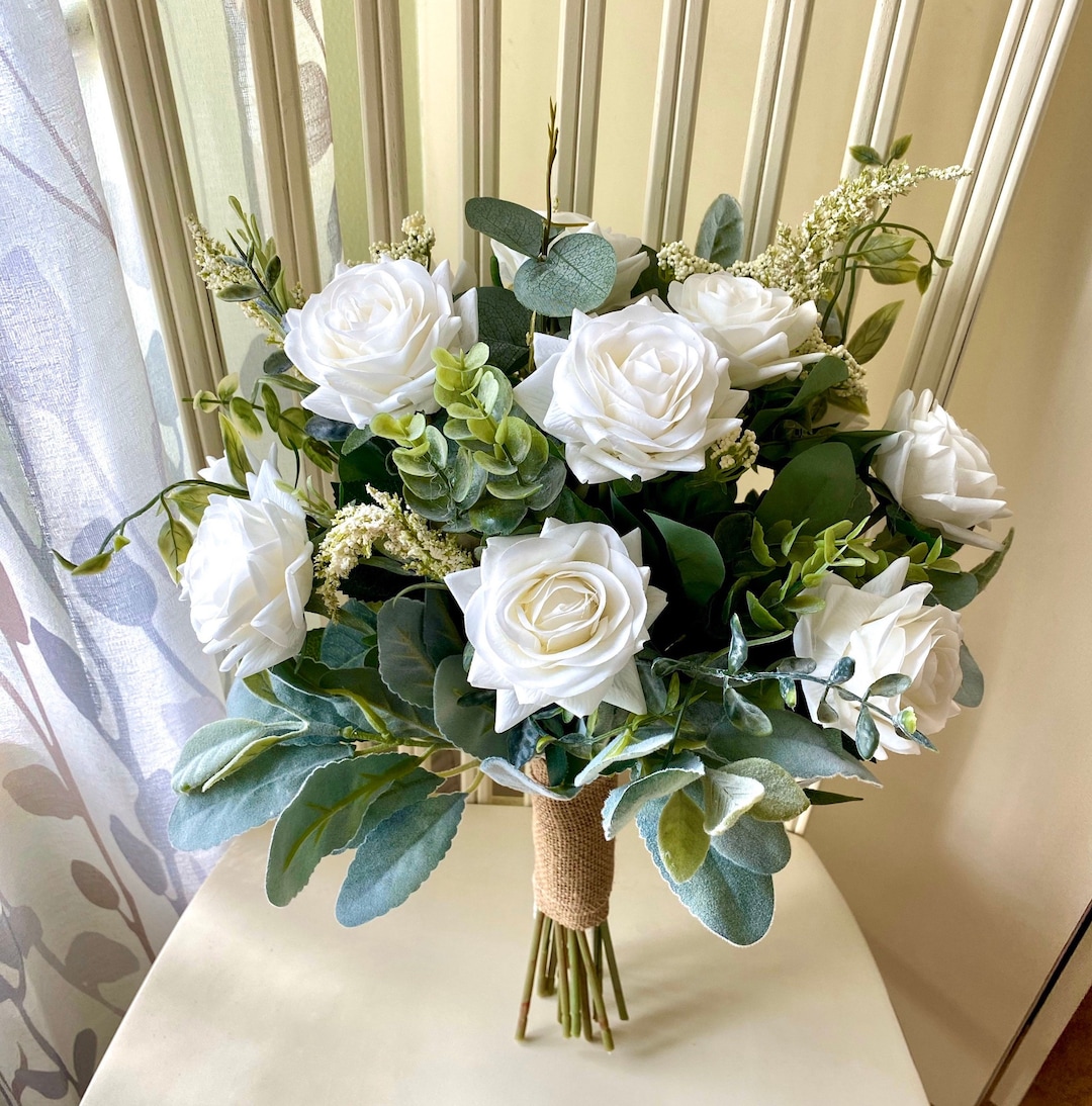 Elegant White Rose Bridal Bouquet–L & G Flower Shop