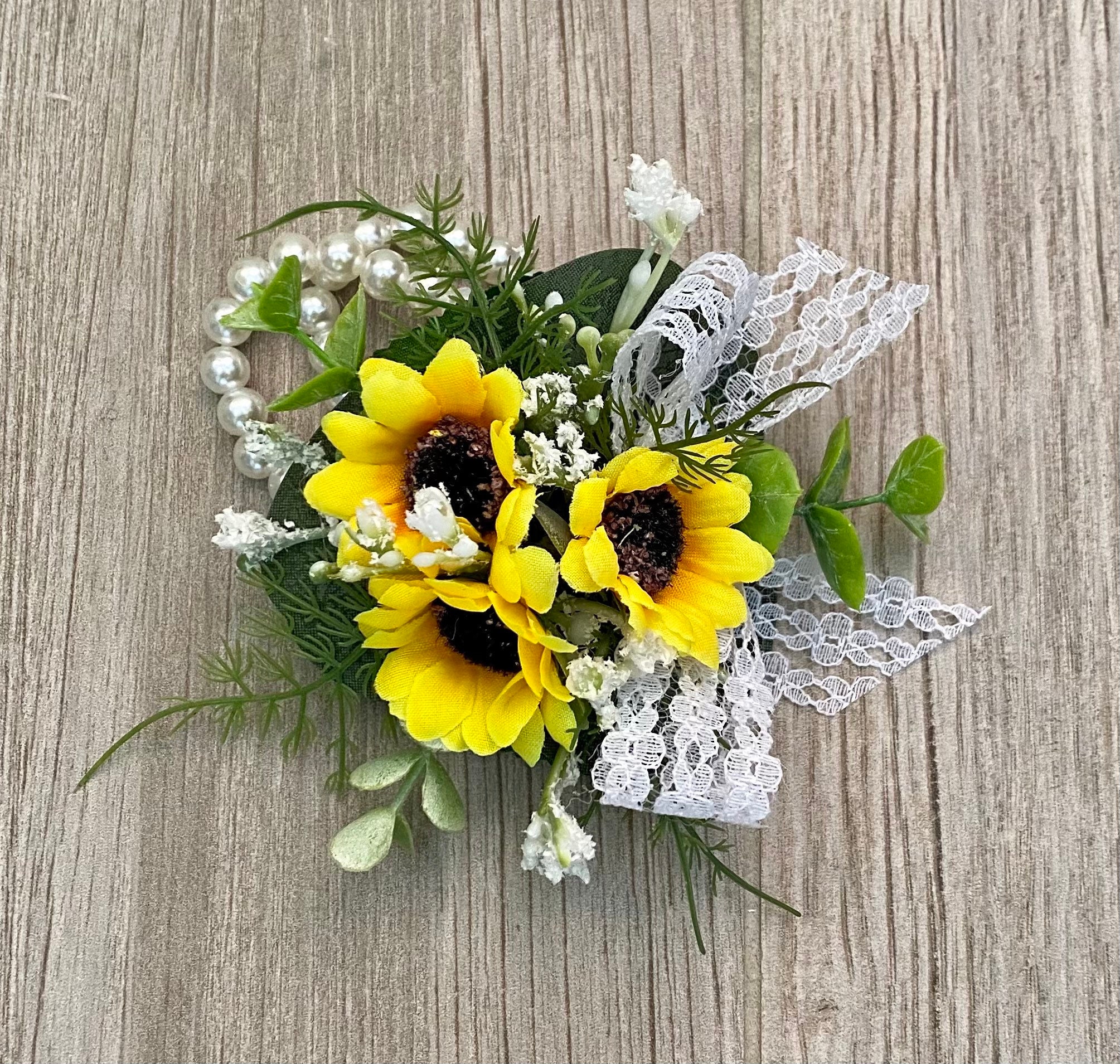 Sunflower wrist corsage, wedding flower bracelet, Set of bou - Inspire  Uplift