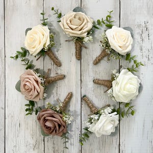 Neutral Rose Boutonniere with Eucalyptus, Wedding Prom Corsage