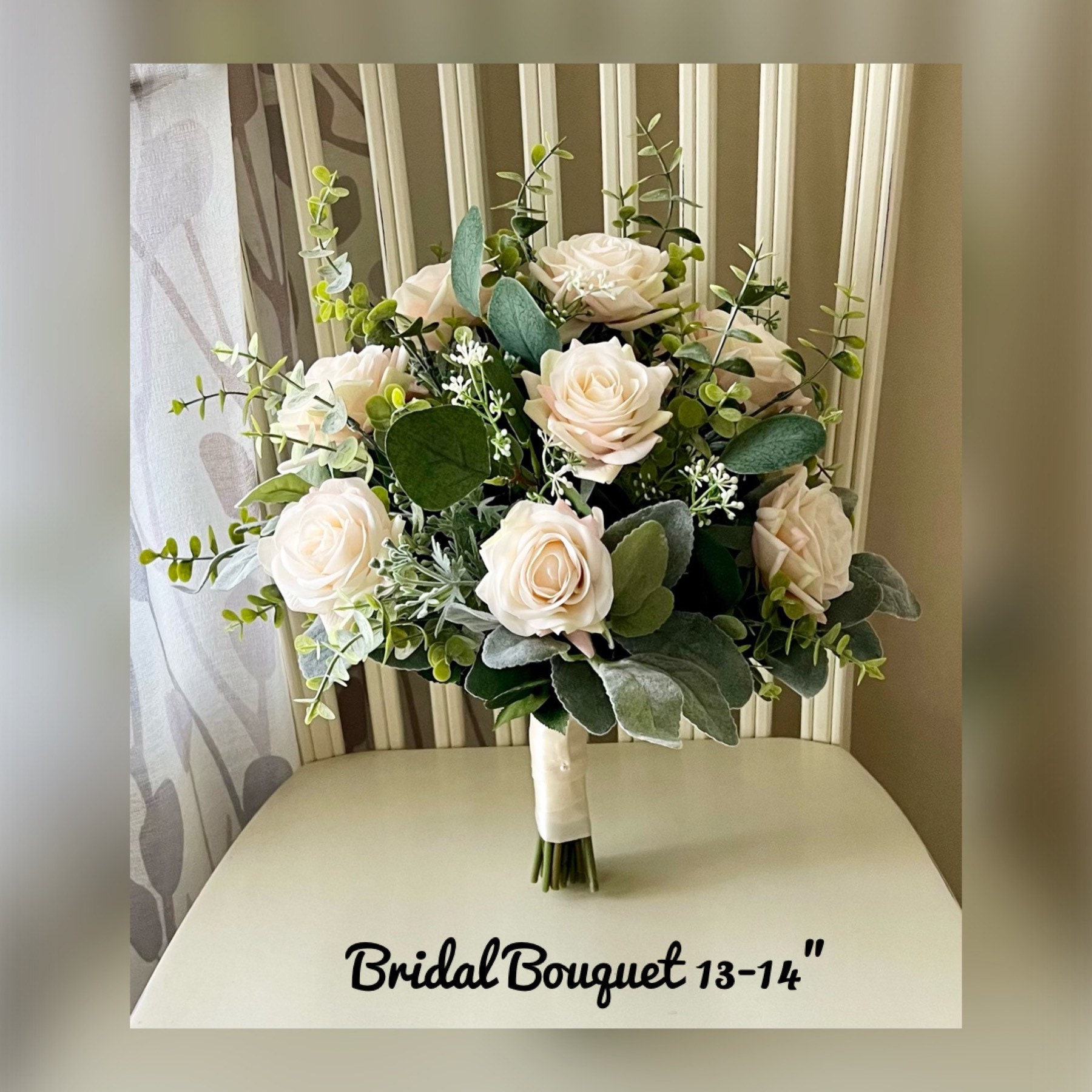Boho wedding bouquet premium champagne real touch roses & - Etsy 日本