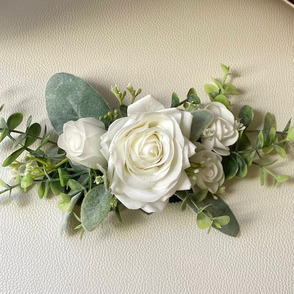 Boho rose cake flowers, eucalyptus wedding cake arrangement, side piece for one tier cake, white wedding flowers